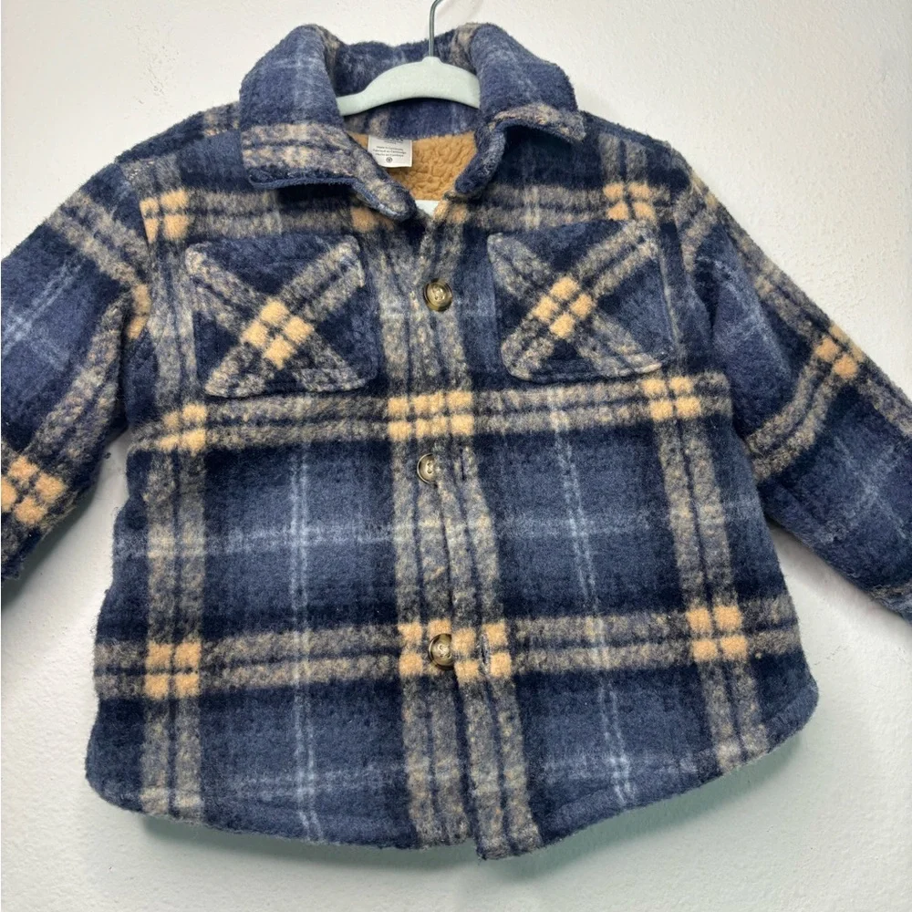 CARTERS SHERPA PLAID BUTTON UP BABY BOYS COAT SZ 18 MONTHS